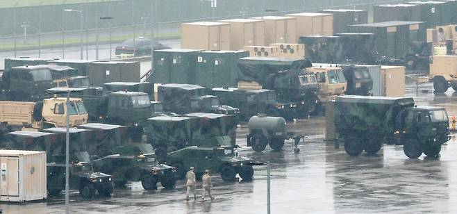 Equipment sits at U.S. Army Garrison Humphreys in Pyeongtaek, Gyeonggi, on Aug. 21. NEWS1