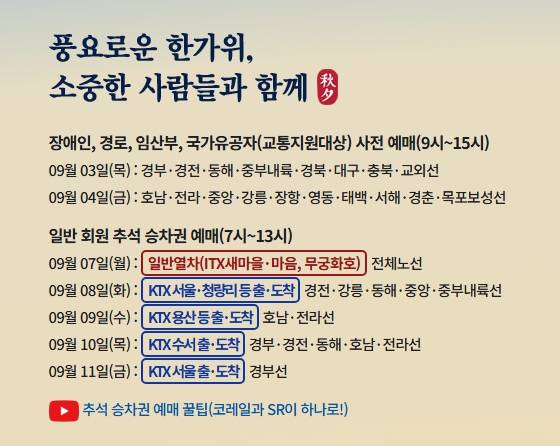 코레일 2026 추석 기차표…승차권 예매 일정·방법·노선·시간