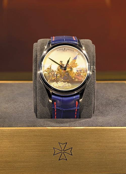 바쉐론 콘스탄틴과 메트로폴리탄 미술관의 파트너십을 확장한 'Masterpiece on Your Wrist' 프로그램으로 선보인 Les Cabinotiers 오마주 투 에마누엘 로이체, 델라웨어 강을 건너는 워싱턴.