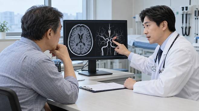 암에 걸린 사람은 걸리지 않은 사람에 비해 1년 이내 뇌경색 발병 위험이 높아진다는 연구 결과가 발표됐다|출처: ChatGPT 생성