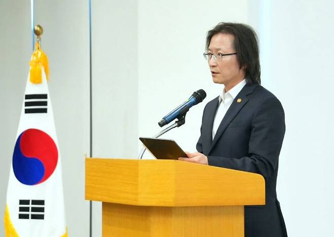 주병기 공정거래위원장이 14일 HD현대오일뱅크 대산공장에서 열린 H&L어드밴스드 협력사 상생협약 체결식에 참석, 발언하고 있다. 연합뉴스.