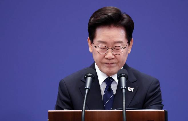 이재명 대통령이 지난 18일 청와대 영빈관에서 취임 후 일곱 번째 기자회견을 하고 있다. 청와대사진기자단