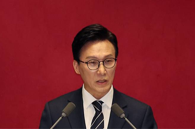 김민석 더불어민주당 대표가 9월 7일 서울 여의도 국회에서 열린 본회의에서 교섭단체 대표연설을 하고 있다. 뉴스1