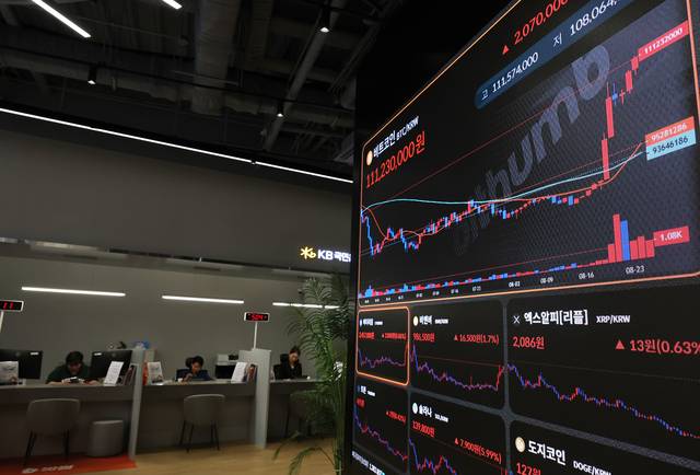 비트코인이 5월 이후 처음으로 8만 달러선으로 올라선 8월 25일 서울 강남구 빗썸 라운지의 모습. 연합뉴스