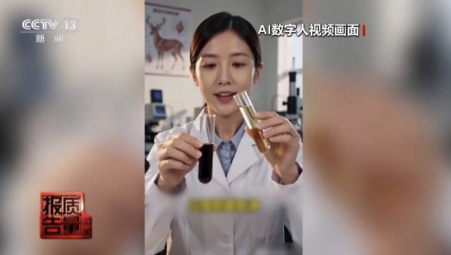 중국에서 인공지능(AI)로 제작된 허위, 과장 광고가 확산하며 논란이 되고 있다. 중국 CCTV 갈무리.