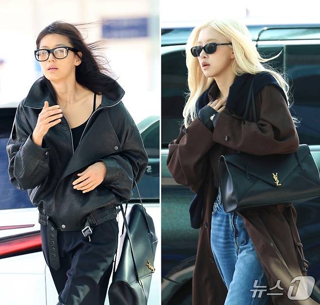 배우 전지현과 블랙핑크 로제(오른쪽)가 같은 백을 메고 각각 다른 매력을 발산하고 있다. ⓒ 뉴스1 권현진 기자