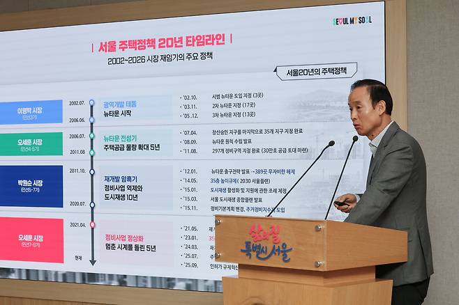 명노준 서울시 주택실장이 16일 서울시청에서 주택 공급 백서 관련 브리핑을 하고 있다. 연합뉴스