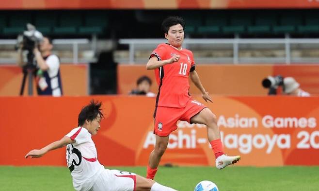 한국 여자 축구 국가대표팀의 2026 아이치·나고야 아시안게임 경기 모습. 연합뉴스