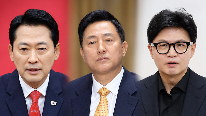 (왼쪽부터) 장동혁 국민의힘 대표, 오세훈 서울시장, 한동훈 무소속 의원 ⓒ 시사저널 박은숙·이종현