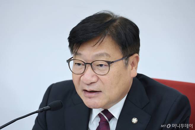 (서울=뉴스1) 신웅수 기자 = 정점식 국민의힘 원내대표가 25일 서울 여의도 국회에서 국정감사 현안 관련 기자간담회를 하고 있다. 2026.10.25/뉴스1 Copyright (C) 뉴스1. All rights reserved. 무단 전재 및 재배포, AI학습 이용 금지. /사진=(서울=뉴스1) 신웅수 기자