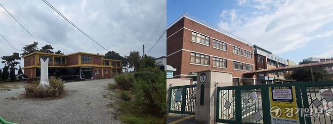 25일 찾은 옛 안성 공제초등학교 부지(왼쪽)와 옛 오산 오산초등학교 부지. 윤준호기자